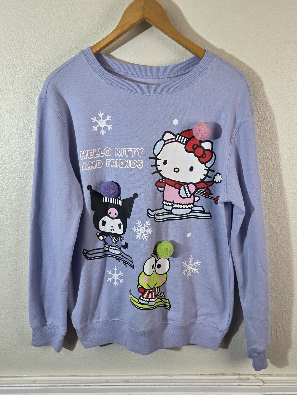 Love Tribe Hello Kitty Friends Ski Sweatshirt Medium Pom Pom Sanrio 2024 Purple